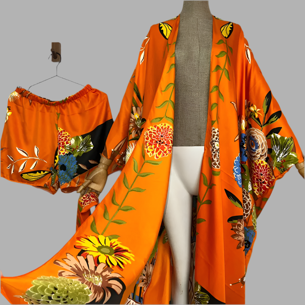 WINYI new summer beach two piece set for women Bohemian Print maxi long Sleeve trab Dress Women Floor Length New vacation kimono