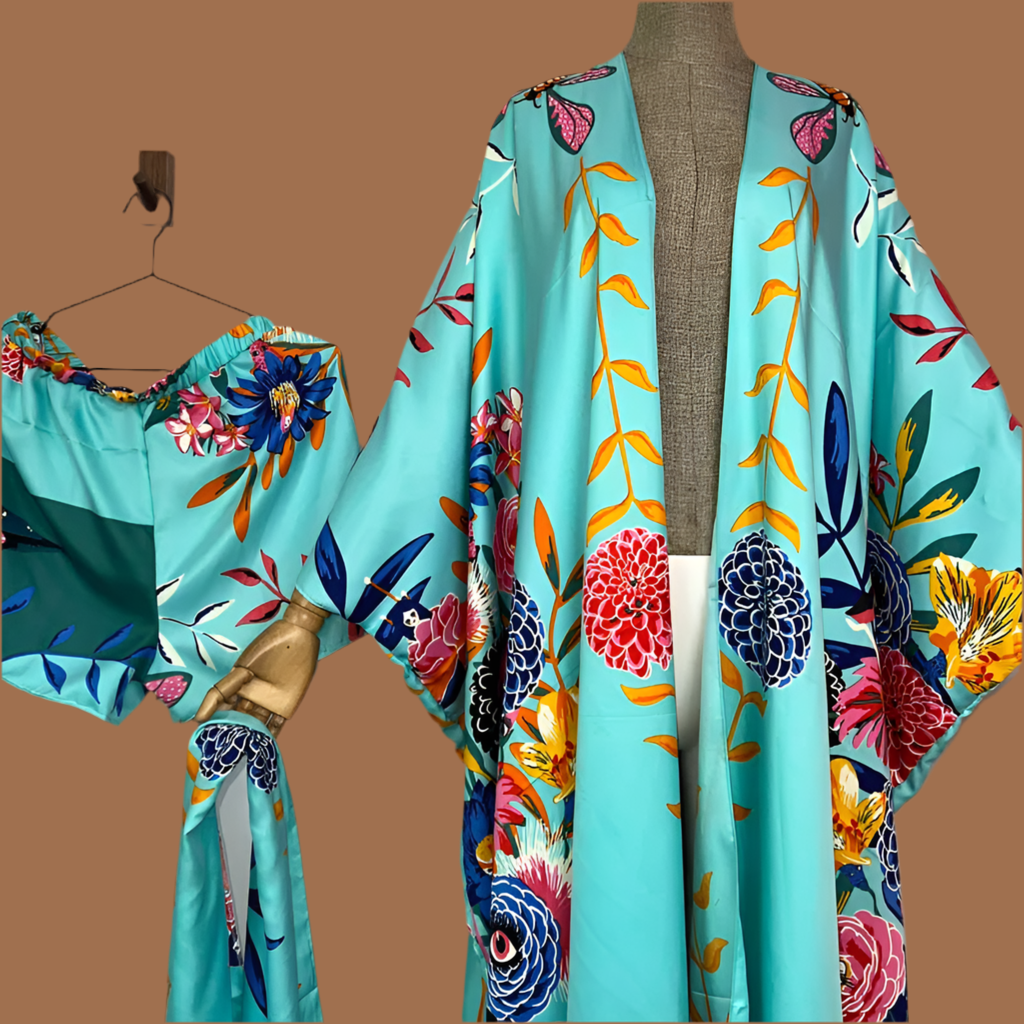 WINYI new summer beach two piece set for women Bohemian Print maxi long Sleeve trab Dress Women Floor Length New vacation kimono