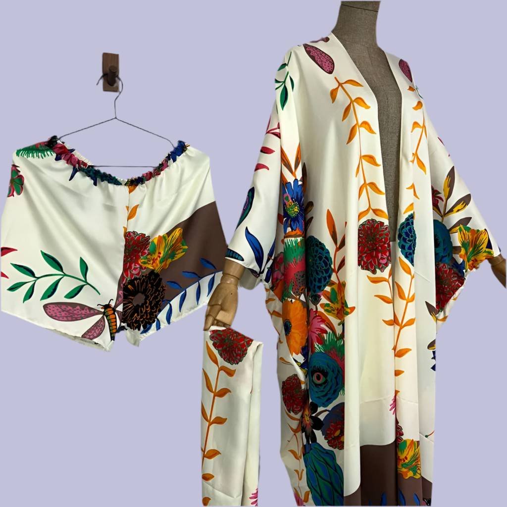 WINYI new summer beach two piece set for women Bohemian Print maxi long Sleeve trab Dress Women Floor Length New vacation kimono