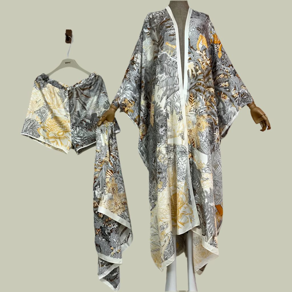 WINYI new summer beach two piece set for women Bohemian Print maxi long Sleeve trab Dress Women Floor Length New vacation kimono