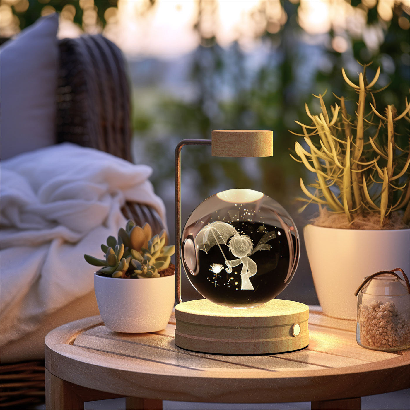 Crystal Ball Cosmic Indoor Night Light USB Power Warm Bedside Light Birthday Gift Night Lamp