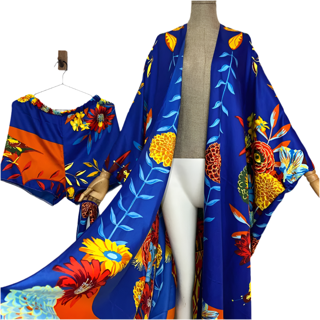 WINYI new summer beach two piece set for women Bohemian Print maxi long Sleeve trab Dress Women Floor Length New vacation kimono