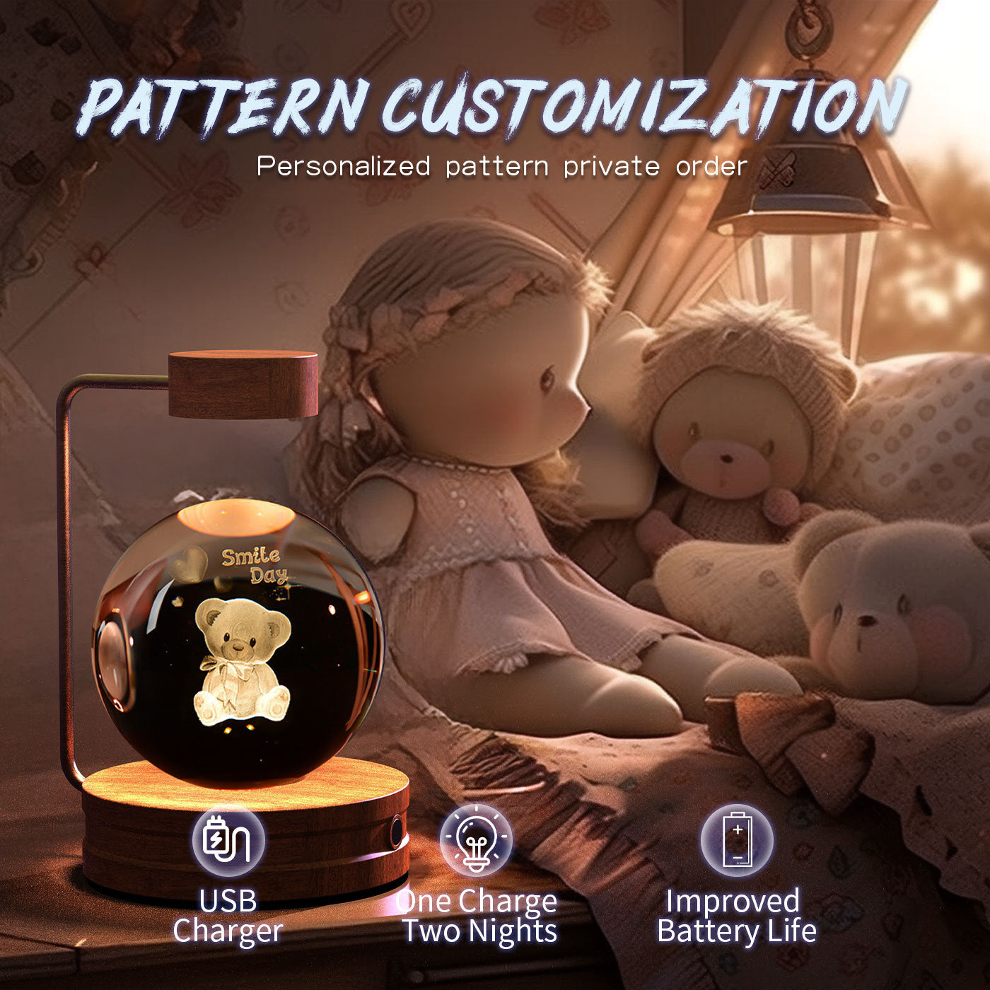 Crystal Ball Cosmic Indoor Night Light USB Power Warm Bedside Light Birthday Gift Night Lamp