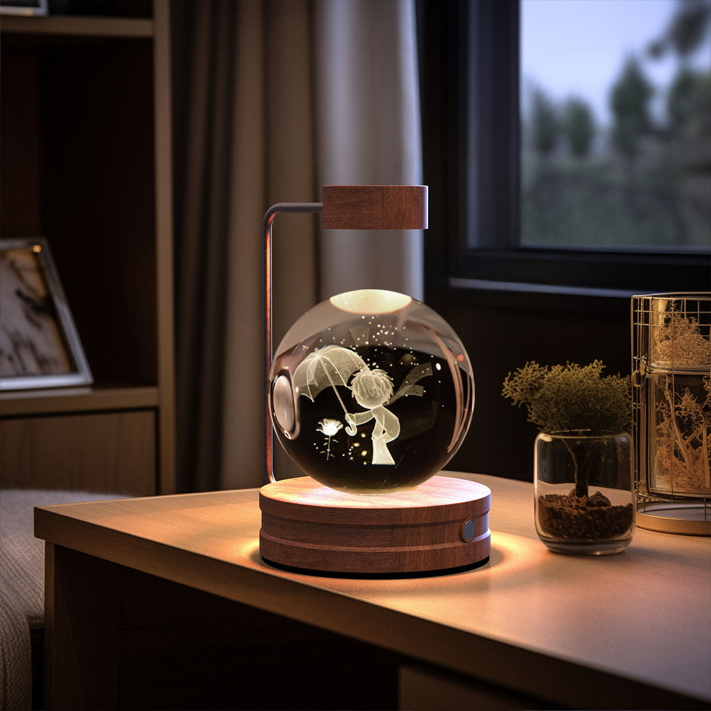 Crystal Ball Cosmic Indoor Night Light USB Power Warm Bedside Light Birthday Gift Night Lamp