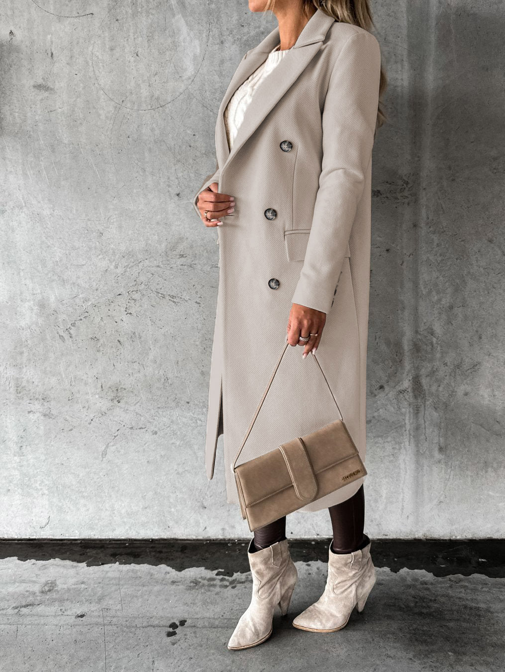 Double Breasted Lapel Coat Winter Fashion Solid Slim Long Jacket Long Sleeve Tops Women Clothing