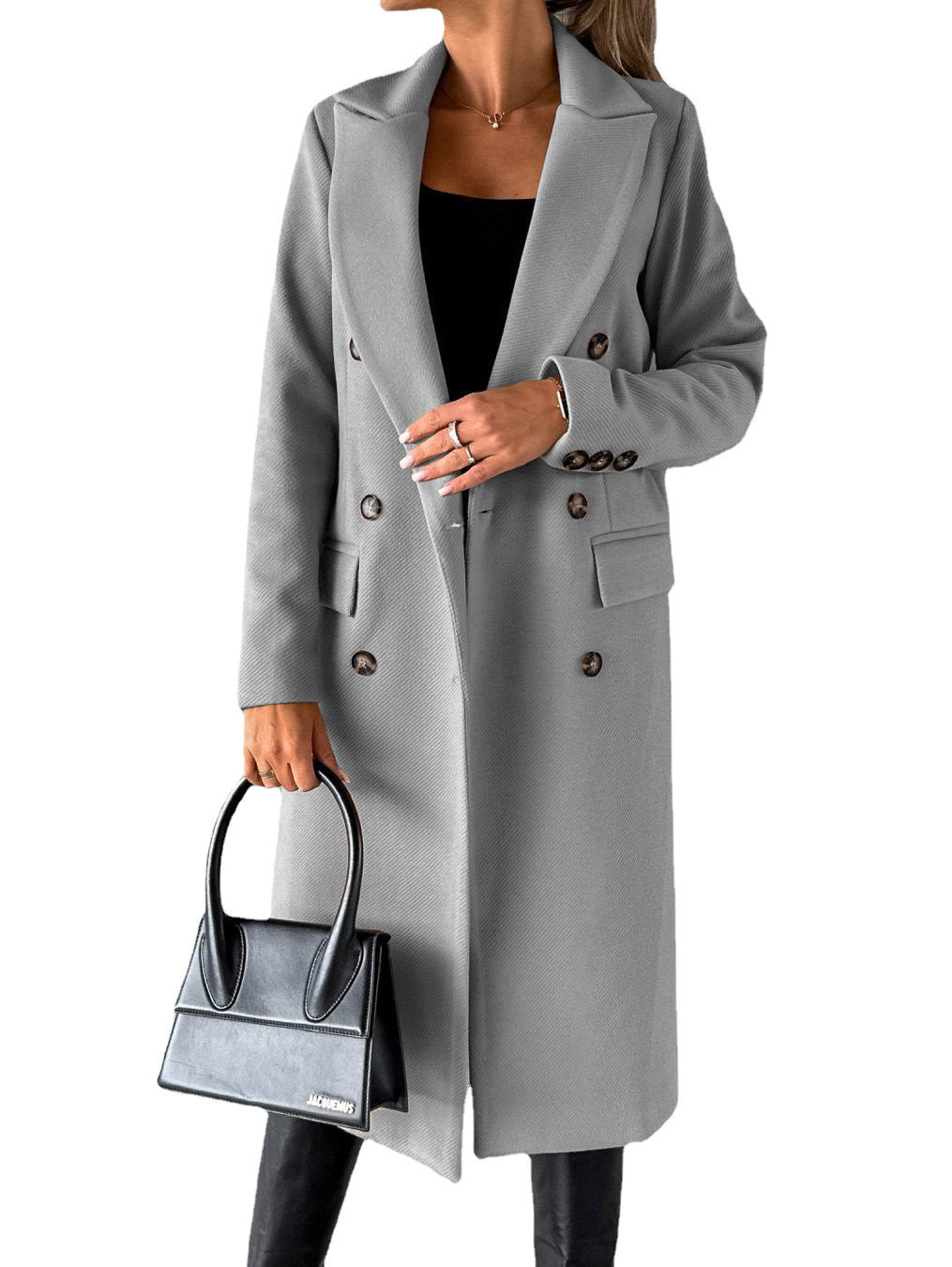 Double Breasted Lapel Coat Winter Fashion Solid Slim Long Jacket Long Sleeve Tops Women Clothing