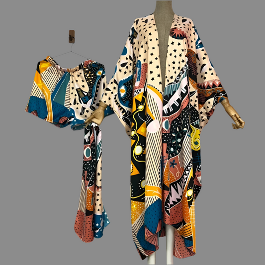 WINYI new summer beach two piece set for women Bohemian Print maxi long Sleeve trab Dress Women Floor Length New vacation kimono
