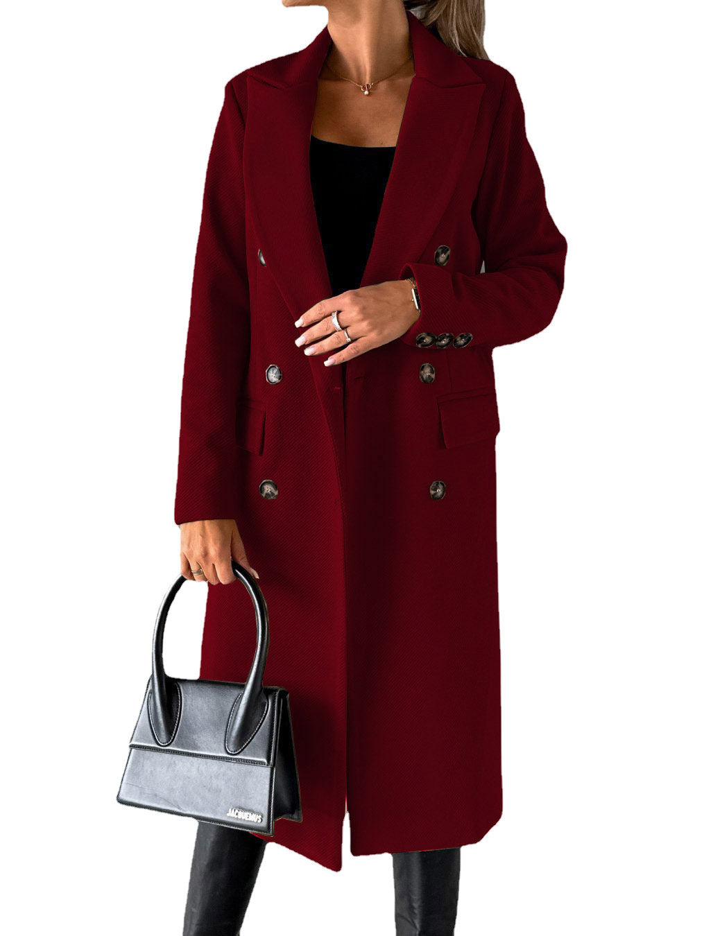 Double Breasted Lapel Coat Winter Fashion Solid Slim Long Jacket Long Sleeve Tops Women Clothing