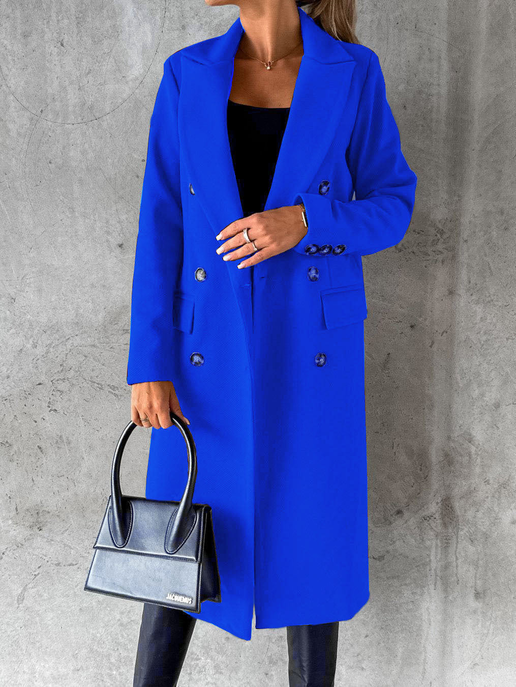 Double Breasted Lapel Coat Winter Fashion Solid Slim Long Jacket Long Sleeve Tops Women Clothing