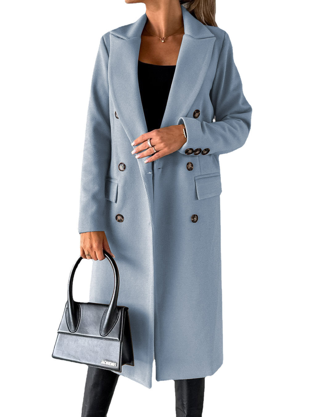 Double Breasted Lapel Coat Winter Fashion Solid Slim Long Jacket Long Sleeve Tops Women Clothing