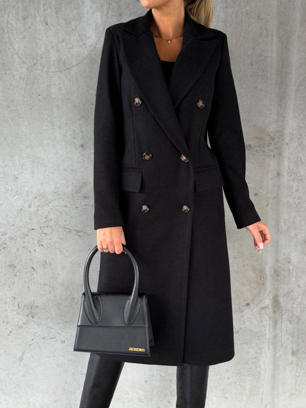 Double Breasted Lapel Coat Winter Fashion Solid Slim Long Jacket Long Sleeve Tops Women Clothing