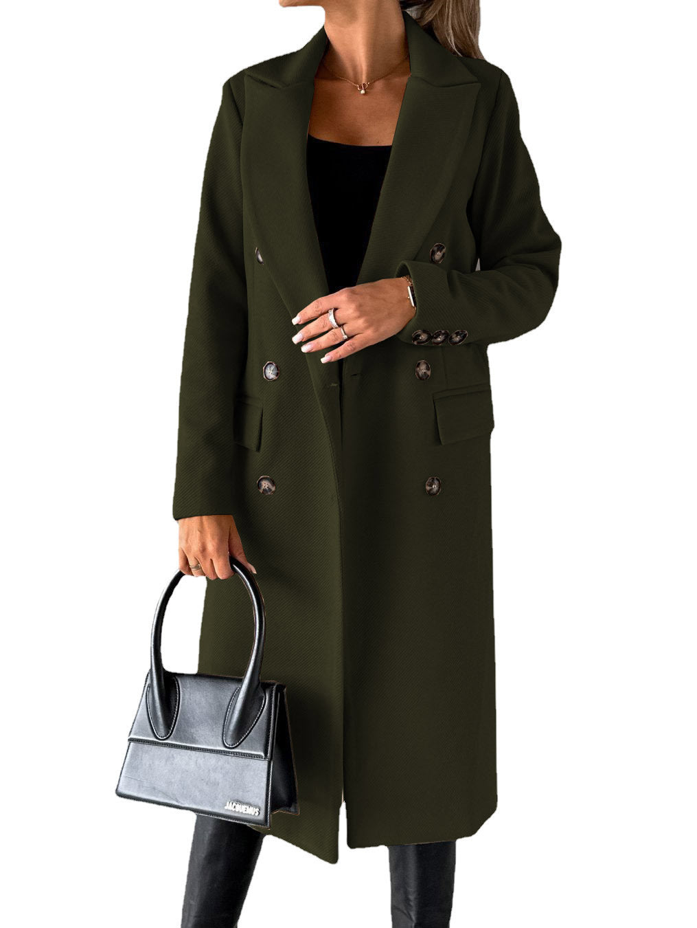 Double Breasted Lapel Coat Winter Fashion Solid Slim Long Jacket Long Sleeve Tops Women Clothing