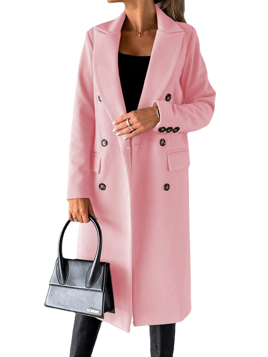 Double Breasted Lapel Coat Winter Fashion Solid Slim Long Jacket Long Sleeve Tops Women Clothing