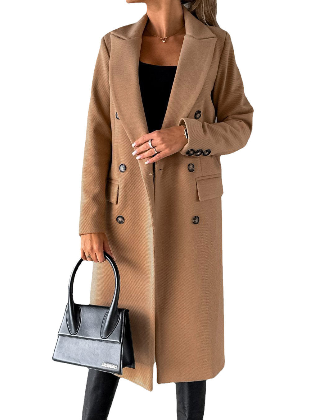 Double Breasted Lapel Coat Winter Fashion Solid Slim Long Jacket Long Sleeve Tops Women Clothing