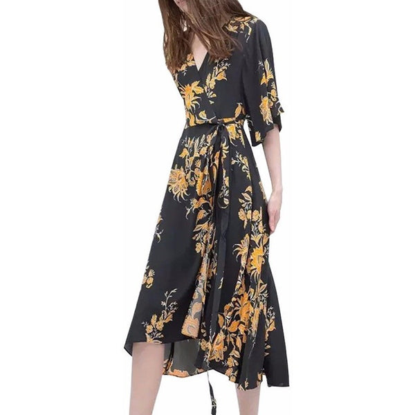 Vintage Print boho Wrap Dress Bella print-Bohemian Brunch