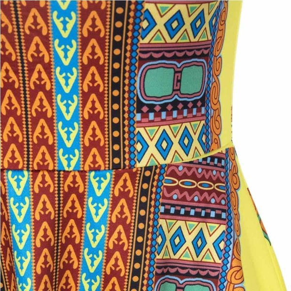 Vintage Tribal Print Yellow Summer Dress-Bohemian Brunch